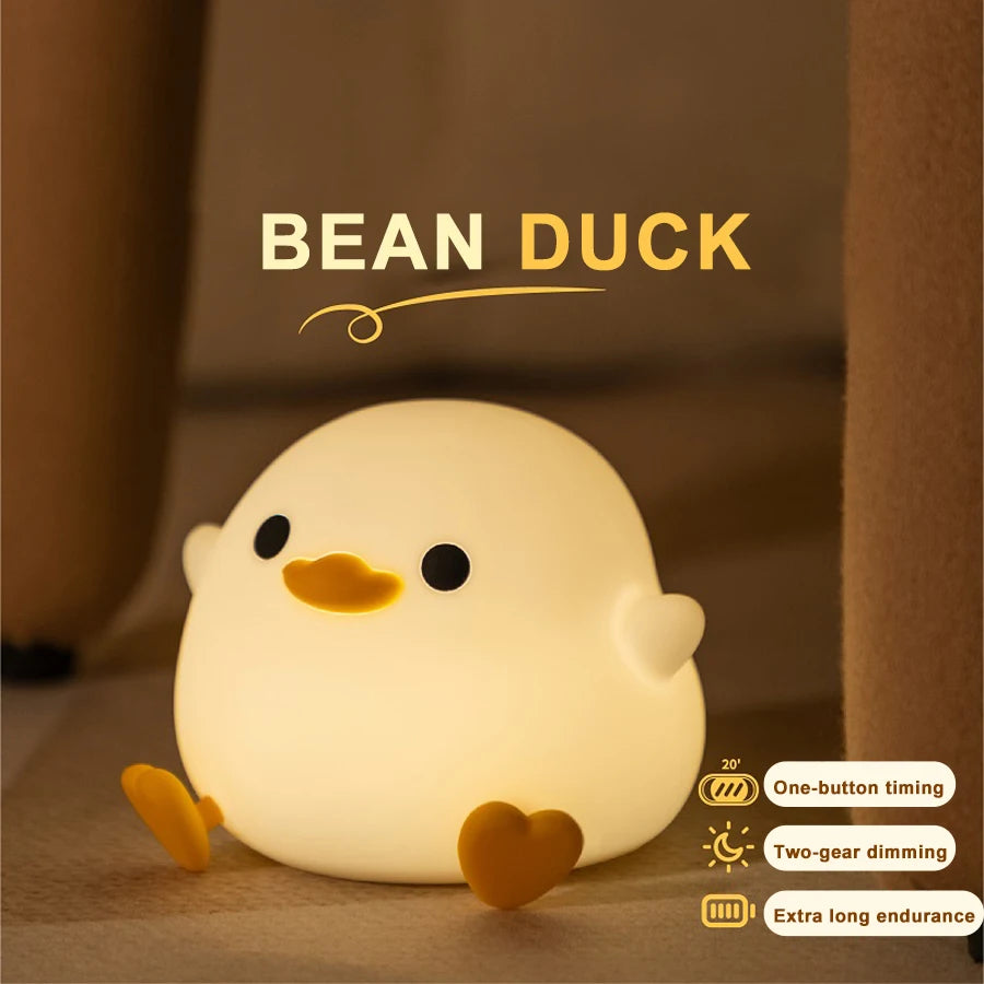 Doudou Duck Silicone Night Light - USB Rechargeable Bedside Alarm Lamp for a Cozy Bedroom Ambiance