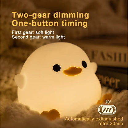 Doudou Duck Silicone Night Light - USB Rechargeable Bedside Alarm Lamp for a Cozy Bedroom Ambiance