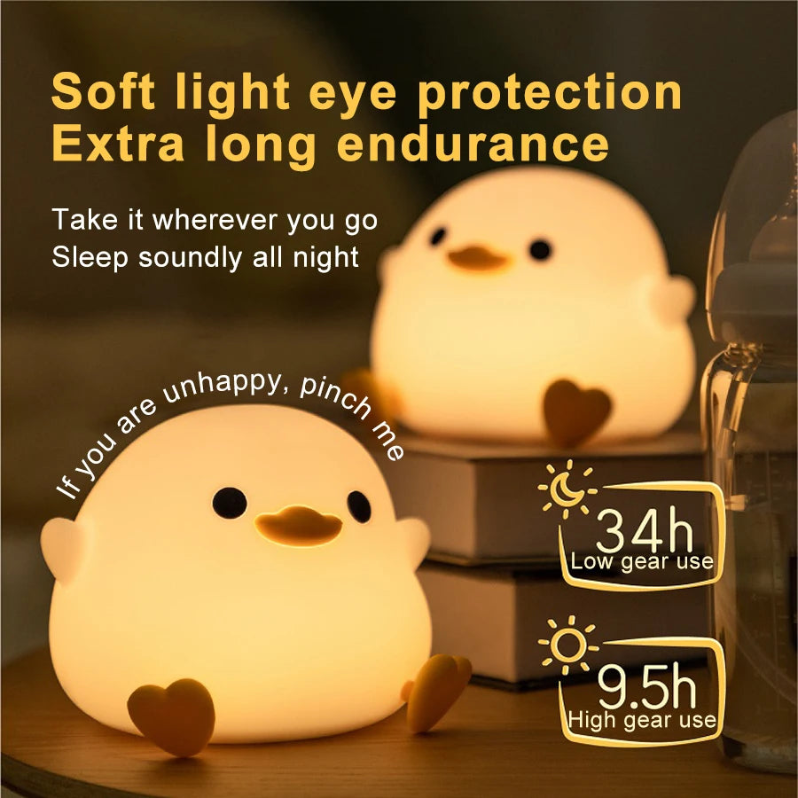 Doudou Duck Silicone Night Light - USB Rechargeable Bedside Alarm Lamp for a Cozy Bedroom Ambiance