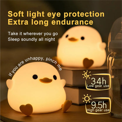 Doudou Duck Silicone Night Light - USB Rechargeable Bedside Alarm Lamp for a Cozy Bedroom Ambiance